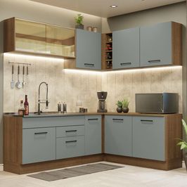 Cozinha Completa de Canto Madesa Agata 389001 com Armário e Balcão (Sem Tampo e Pia) - Rustic/Cinza Rustic/Cinza