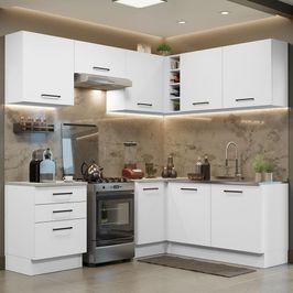 Cozinha Completa de Canto Madesa Agata 399002 com Armário e Balcão (Sem Tampo e Pia) - Branco Branco