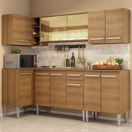 Cozinha Completa de Canto Madesa Emilly Play com Balcão e Armário Vidro Reflex Rustic