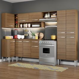 Cozinha Completa de Canto Reto Madesa Emilly Sun com Armário e Balcão 11 Portas 1 Gaveta - Rustic Rustic