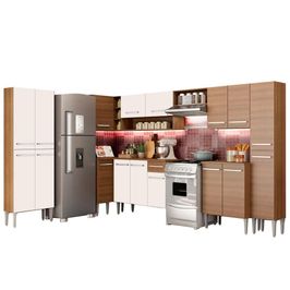 Cozinha Completa de Canto Madesa Emilly Live com Armário e Balcão 17 Portas 1 Gaveta - Rustic/Branco Rustic/Branco