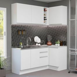 Cozinha Compacta de Canto Madesa Glamy 269001 com Armário e Balcão (Sem Tampo e Pia) - Branco Branco