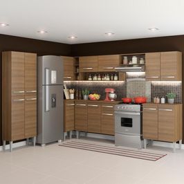 Cozinha Completa de Canto Reto Madesa Emilly Moon com Armário e Balcão 15 Portas 1 Gaveta Rustic