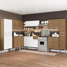 Cozinha Completa de Canto Madesa Emilly Big com Armário e Balcão 21 Portas 1 Gaveta - Rustic/Branco Rustic/Branco