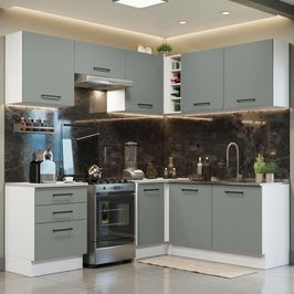 Cozinha Completa de Canto Madesa Agata 399002 com Armário e Balcão (Sem Tampo e Pia) - Branco/Cinza Branco/Cinza