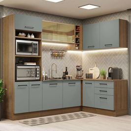 Cozinha Completa de Canto Madesa Agata 399001 com Armário e Balcão (Sem Tampo e Pia) - Rustic/Cinza Rustic/Cinza