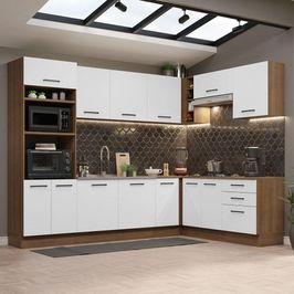 Cozinha Completa de Canto Madesa Agata 479001 com Armário e Balcão (Sem Tampo e Pia) - Rustic/Branco Branco