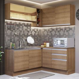 Cozinha Completa de Canto Madesa Glamy 329002 com Armário e Balcão (Sem Tampo e Pia) - Rustic Rustic