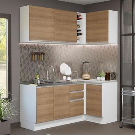 Cozinha Compacta de Canto Madesa Glamy 269001 com Armário e Balcão (Sem Tampo e Pia) - Branco/Rustic Branco/Rustic