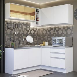 Cozinha Completa de Canto Madesa Glamy 329002 com Armário e Balcão (Sem Tampo e Pia) - Branco Branco