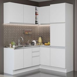 Cozinha Completa de Canto Madesa Glamy 329001 com Armário e Balcão (Sem Tampo e Pia) - Branco Branco