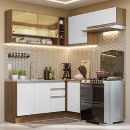 Armário de Cozinha Completa de Canto 349cm Rustic/Branco Glamy Madesa 06 Rustic/Branco