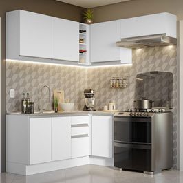 Armário de Cozinha Completa de Canto 349cm Branco Glamy Madesa 07 Branco