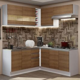Cozinha Completa de Canto Madesa Glamy 349001 com Armário e Balcão (Sem Tampo e Pia) - Branco/Rustic Branco/Rustic