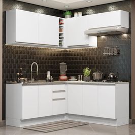 Cozinha Completa de Canto Madesa Glamy 349003 com Armário e Balcão (Sem Tampo e Pia) - Branco Branco