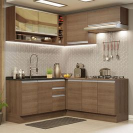 Cozinha Completa de Canto Madesa Glamy 349002 com Armário e Balcão (Sem Tampo e Pia) - Rustic Rustic