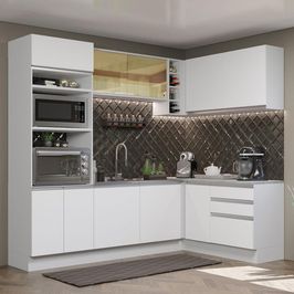 Cozinha Completa de Canto Madesa Glamy 399002 com Armário e Balcão (Sem Tampo e Pia) - Branco Branco