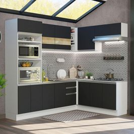 Cozinha Completa de Canto Madesa Glamy 419001 com Armário e Balcão (Sem Tampo e Pia) - Branco/Preto Branco/Preto
