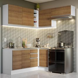 Armário de Cozinha Completa de Canto 349cm Branco/Rustic Glamy Madesa 07 Branco/Rustic