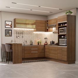 Cozinha Completa de Canto Madesa Glamy 504001  com Armário e Bancada (Sem Tampo e Pia) - Rustic Rustic