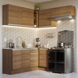 Armário de Cozinha Completa de Canto 349cm Rustic Glamy Madesa 07 Rustic