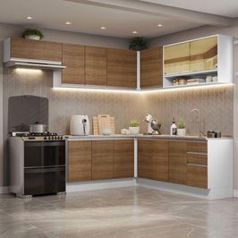 Armário de Cozinha Completa de Canto 469cm Branco/Rustic Glamy Madesa 01 Branco/Rustic