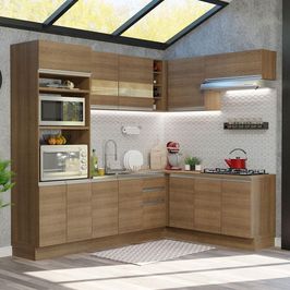 Cozinha Completa de Canto Madesa Glamy 419001 com Armário e Balcão (Sem Tampo e Pia) - Rustic Rustic