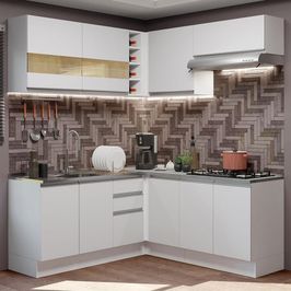 Cozinha Completa de Canto Madesa Glamy 349001 com Armário e Balcão (Sem Tampo e Pia) - Branco Branco