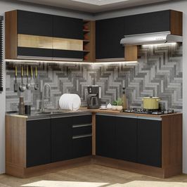 Cozinha Completa de Canto Madesa Glamy 349001 com Armário e Balcão (Sem Tampo e Pia) - Rustic/Preto Rustic/Preto
