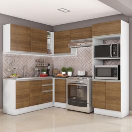 Cozinha Completa Madesa 100% MDF Acordes de Canto (Sem Tampo e Pia) - Rustic/Branco Rustic/Branco
