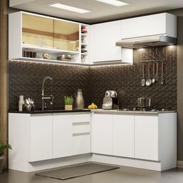 Cozinha Completa de Canto Madesa Glamy 349002 com Armário e Balcão (Sem Tampo e Pia) - Branco Branco