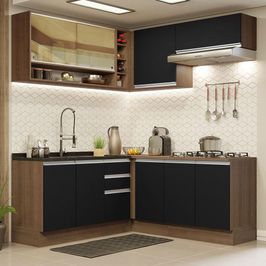 Cozinha Completa de Canto Madesa Glamy 349002 com Armário e Balcão (Sem Tampo e Pia) - Rustic/Preto Rustic/Preto