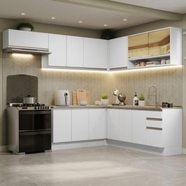 Armário de Cozinha Completa de Canto 469cm Branco Glamy Madesa 01 Branco