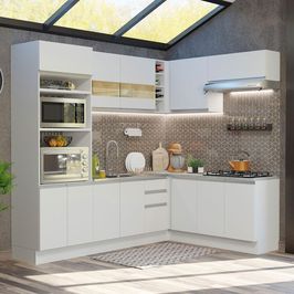Cozinha Completa de Canto Madesa Glamy 419001 com Armário e Balcão (Sem Tampo e Pia) - Branco Branco