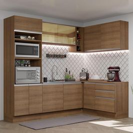 Cozinha Completa de Canto Madesa Glamy 399002 com Armário e Balcão (Sem Tampo e Pia) - Rustic Rustic