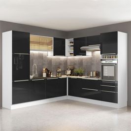 Cozinha Completa de Canto Madesa Lux com Armário e Balcão - Branco/Preto Branco/Preto