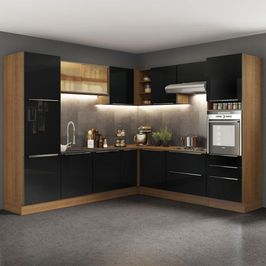 Cozinha Completa Madesa Lux de Canto com Armário e Balcão - Rustic/Preto Rustic/Preto