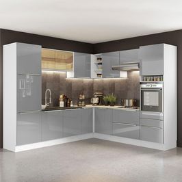 Cozinha Completa de Canto Madesa Lux com Armário e Balcão - Branco/Cinza Branco/Cinza