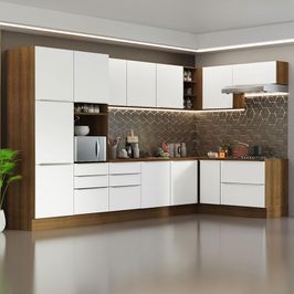 Armário de Cozinha Completa de Canto 546cm Rustic/Branco Veludo Lux Madesa 05 Rustic/Branco