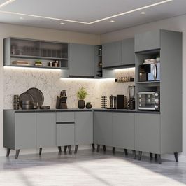 Armário de Cozinha Completa de Canto 445cm Cinza Nice Madesa 02 Cinza