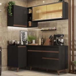 Cozinha Completa de Canto Madesa Reims 262001 com Armário e Balcão - Preto Preto