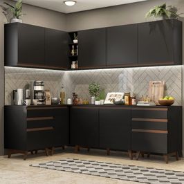 Cozinha Completa de Canto Madesa Reims 382002 com Armário e Balcão - Preto Preto