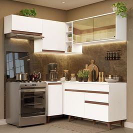 Armário de Cozinha Completa de Canto 332cm Branco Reims Madesa 03 Branco