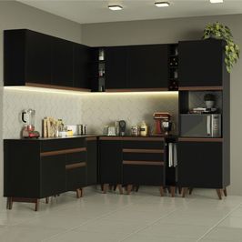 Cozinha Completa de Canto Madesa Reims 437001 com Armário e Balcão - Preto Preto