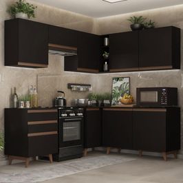 Cozinha Completa de Canto Madesa Reims 392001 com Armário e Balcão - Preto Preto