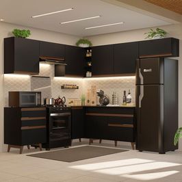 Armário de Cozinha Completa de Canto 462cm Preto Reims Madesa 03 Preto