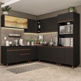 Cozinha Completa de Canto Madesa Reims 452001 com Armário e Balcão - Preto Preto