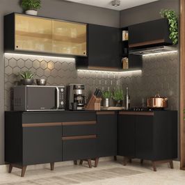 Cozinha Completa de Canto Madesa Reims 332002 com Armário e Balcão - Preto Preto