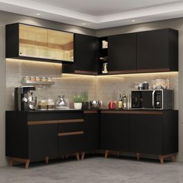 Cozinha Completa de Canto Madesa Reims 382001 com Armário e Balcão - Preto Preto