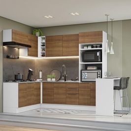Armário de Cozinha Completa de Canto 489cm Branco/Rustic Stella Madesa Branco/Rustic